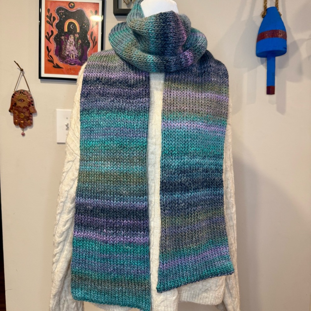 Blue and Purple Handmade Knit Scarf